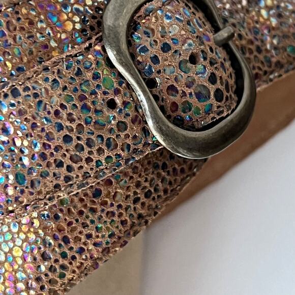 Dansko Sophie Sandals 9.5 Wedge Leather Clogs 40 Iridescent Neutral Boho Wedges - Picture 2 of 16